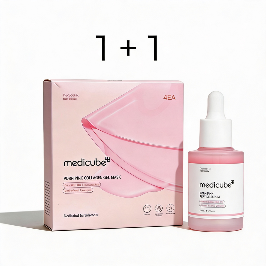 1+1: Medicube PDRN Pink Collagen Gel Mask - veido kaukė 4 vnt + Medicube PDRN Pink Peptide serumas