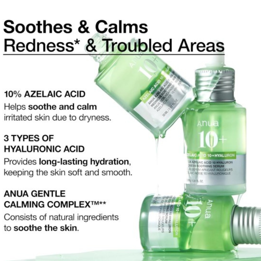 Anua - Azelaic Acid 10 Hyaluron Redness Soothing Serum - azelaino rūgšties serumas