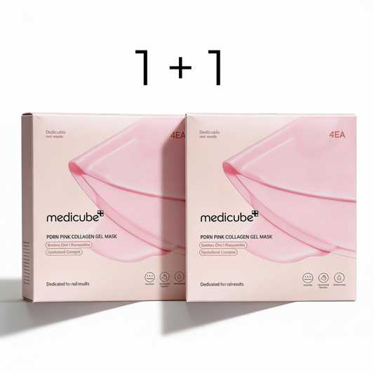 Medicube pasiūlymas:  PDRN Pink Collagen Gel Mask - veido kaukė 4 vnt + 4 vnt