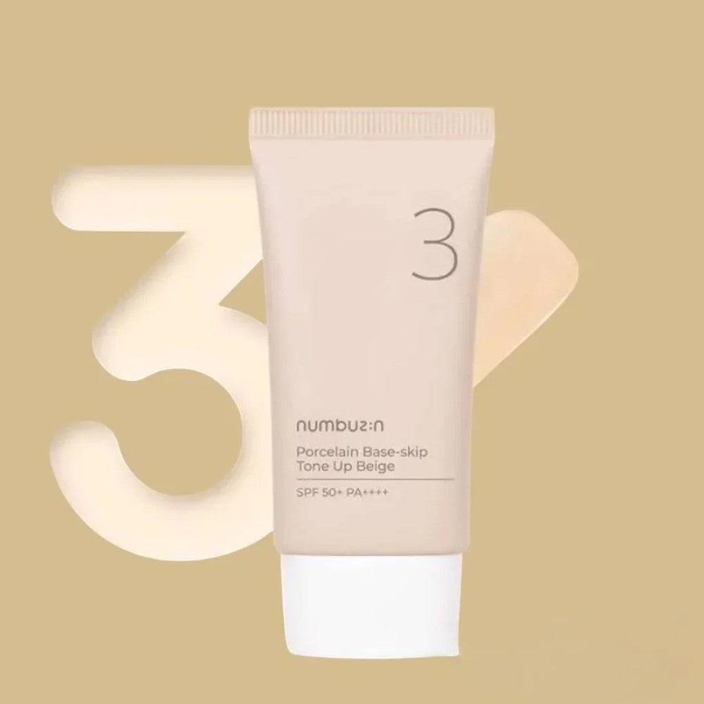 Numbuzin - No.3 Porcelain Base-skip Tone Up Beige - SPF su atspalviu