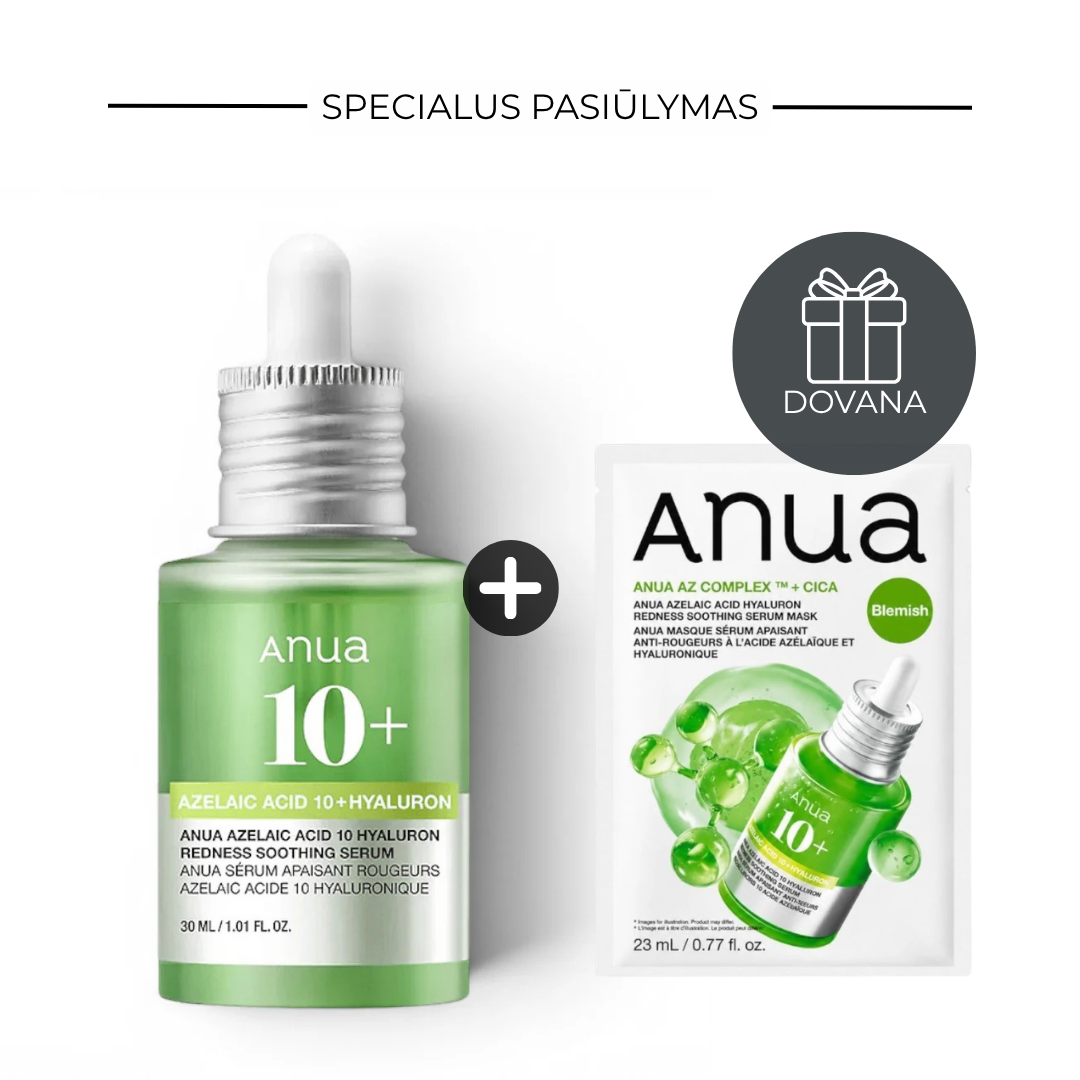 Specialus pasiūlymas: Azelaic Acid 10 Hyaluron Redness Soothing serumas +  veido kaukė (Dovana)