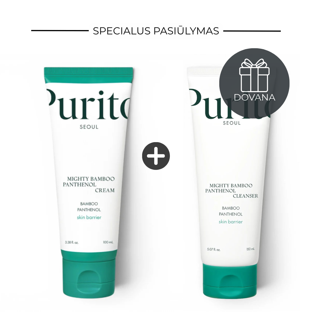 1+1 pasiūlymas: PURITO SEOUL Mighty Bamboo Panthenol veido kremas + prausiklis (DOVANA)