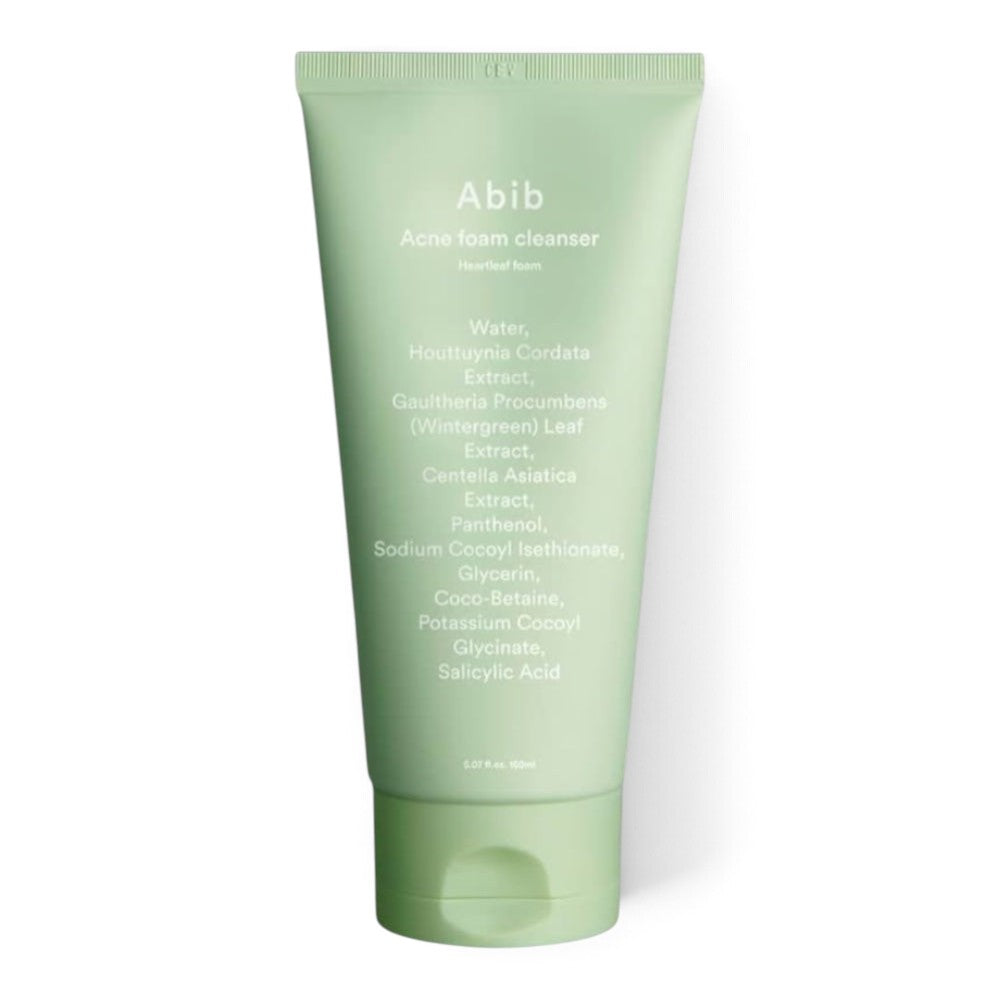 bareskin.lt Abib Acne Foam Cleanser with heartleaf and salicylic acid in a light green squeeze tube