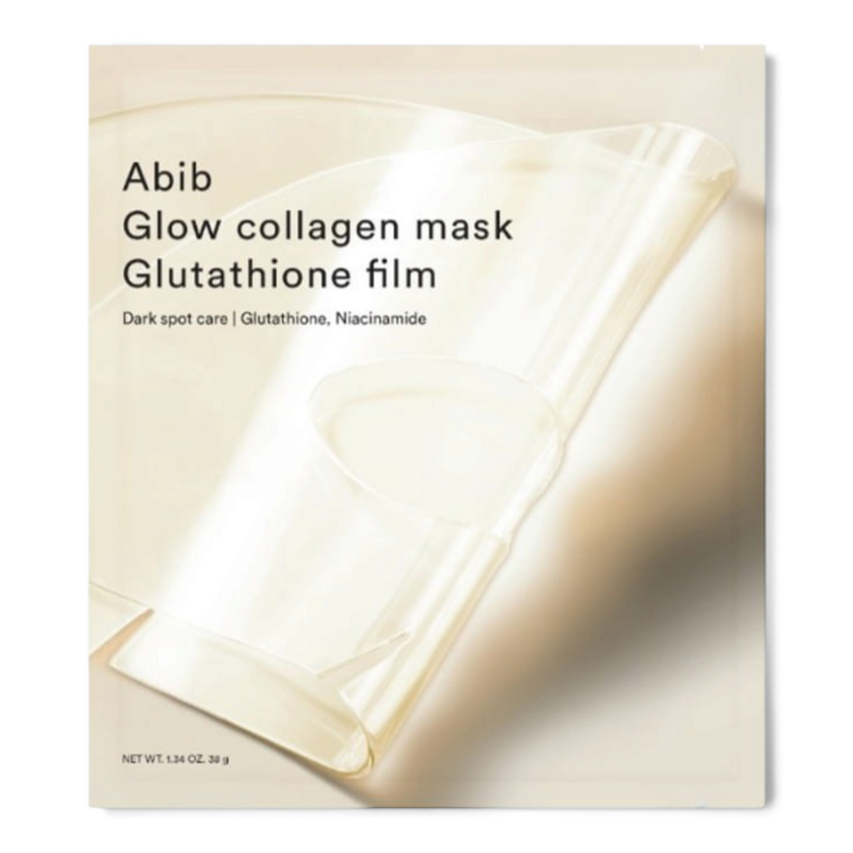 bareskin.lt Abib Glow Collagen Mask Glutathione Film sheet mask packaging for dark spot care and brightening