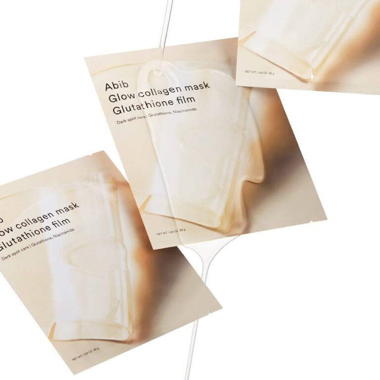 bareskin.lt Abib Glow Collagen Mask Glutathione Film for dark spot care with niacinamide in white packaging