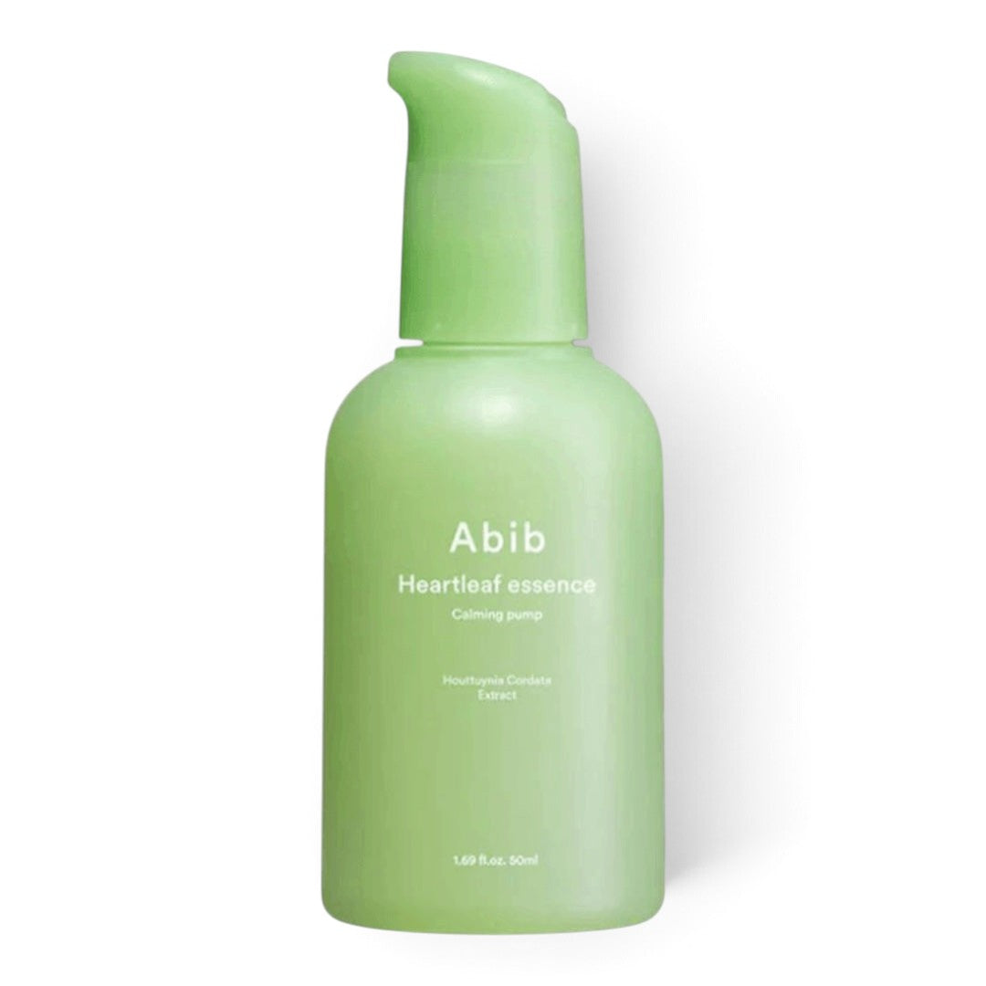 bareskin.lt Abib Heartleaf Essence Calming Pump in a light green bottle for soothing and hydrating facial care