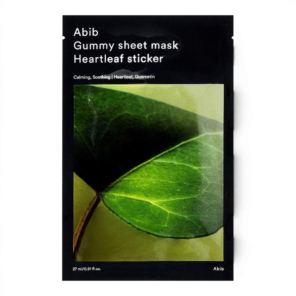 Abib Gummy Sheet Mask Heartleaf Sticker from bareskin.lt for calming and soothing sensitive skin.