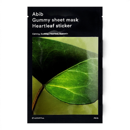 Abib Gummy Sheet Mask Heartleaf Sticker from bareskin.lt for calming and soothing sensitive skin.