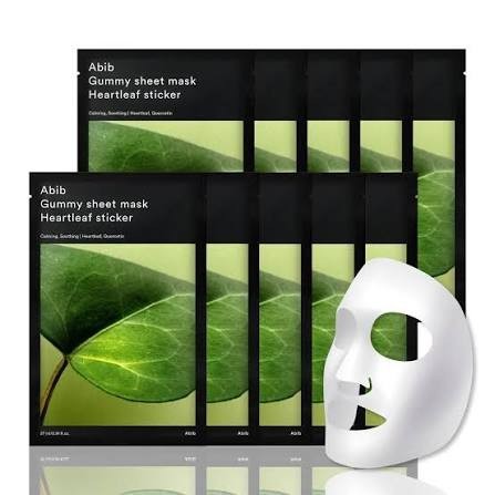 bareskin.lt Abib Gummy Sheet Mask Heartleaf Sticker lakštinė veido kaukė, praturtinta veiksmingais augaliniais ekstraktais ir drėkinančiais ingredientais, ramina, drėkina ir atkuria odą