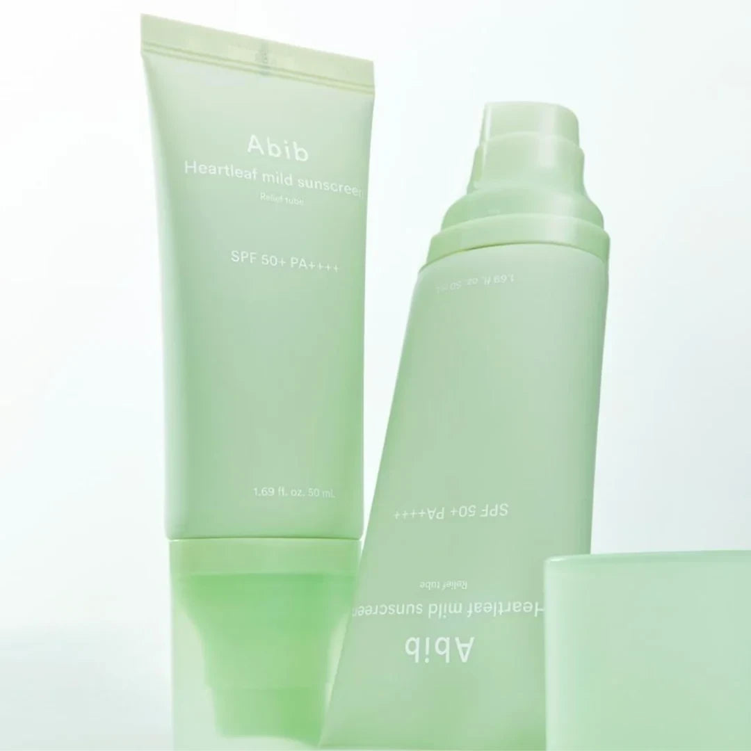 bareskin.lt Abib Heartleaf Mild Sunscreen SPF 50+ PA++++  mineralinis apsauginis kremas nuo saulės, skirtas kasdienei odos apsaugai, komfortui