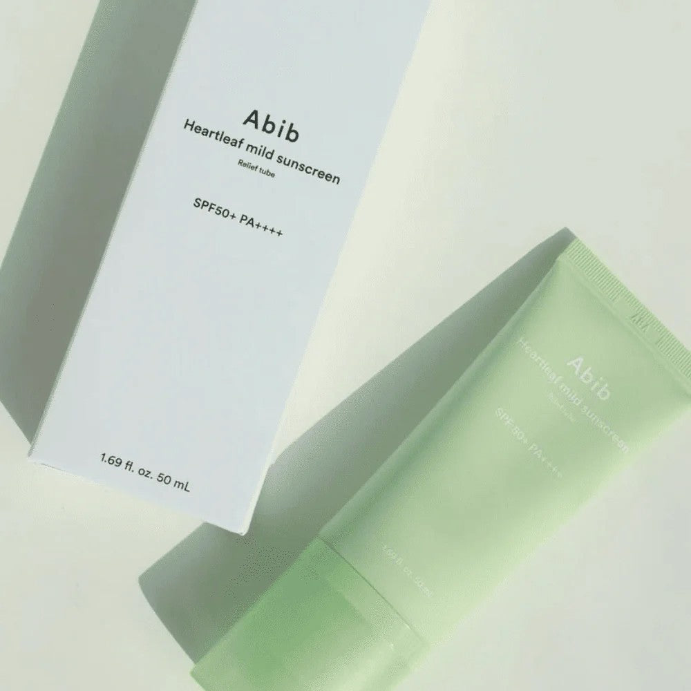 bareskin.lt Abib Heartleaf Mild Sunscreen SPF 50+ PA++++  mineralinis apsauginis kremas nuo saulės, skirtas kasdienei odos apsaugai, komfortui