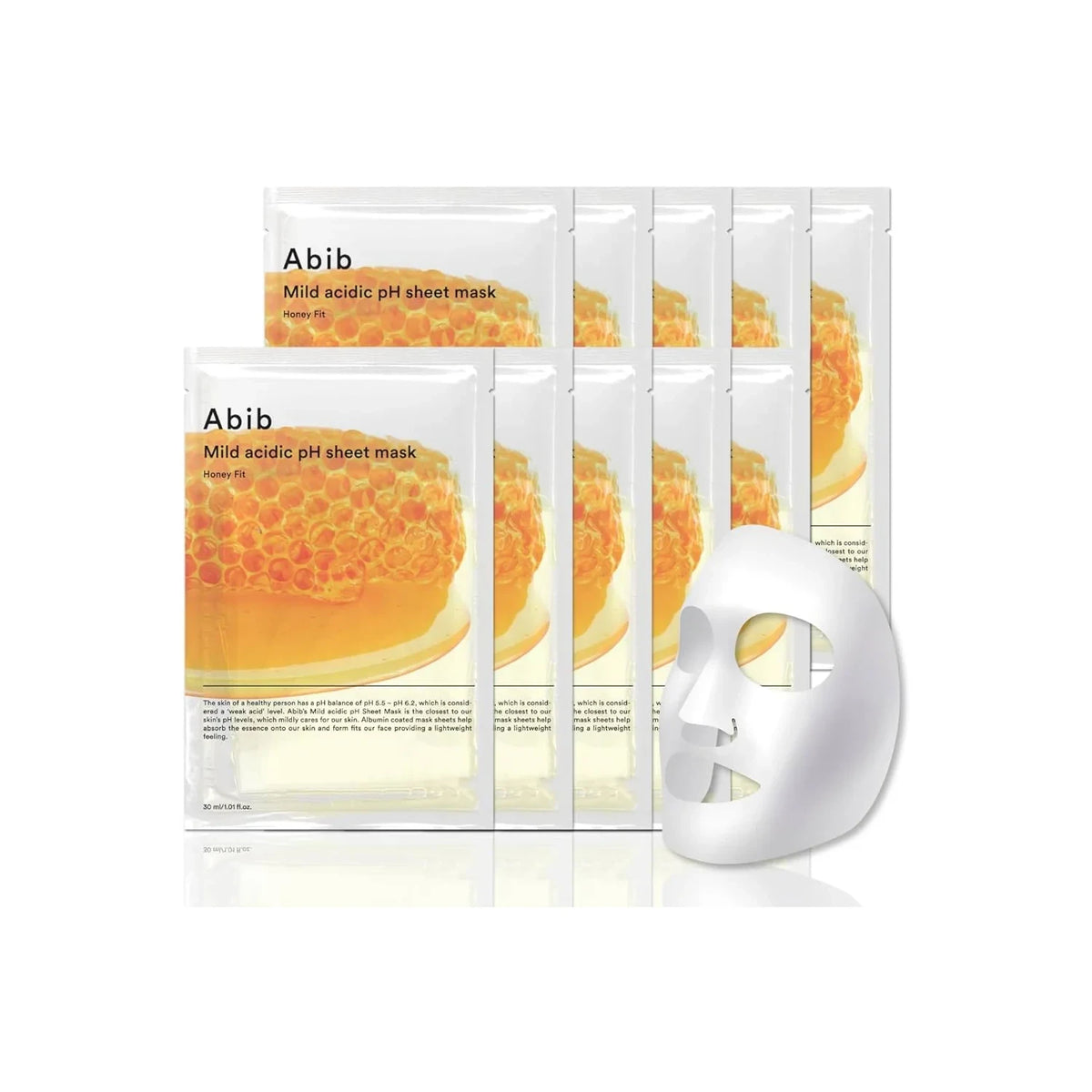 bareskin.lt Abib Mild Acidic pH Honey Fit maitinamoji veido kaukė su medumi, propoliu ir karališkąja žele intensyviai drėkina, ramina ir stiprina odos apsauginį barjerą