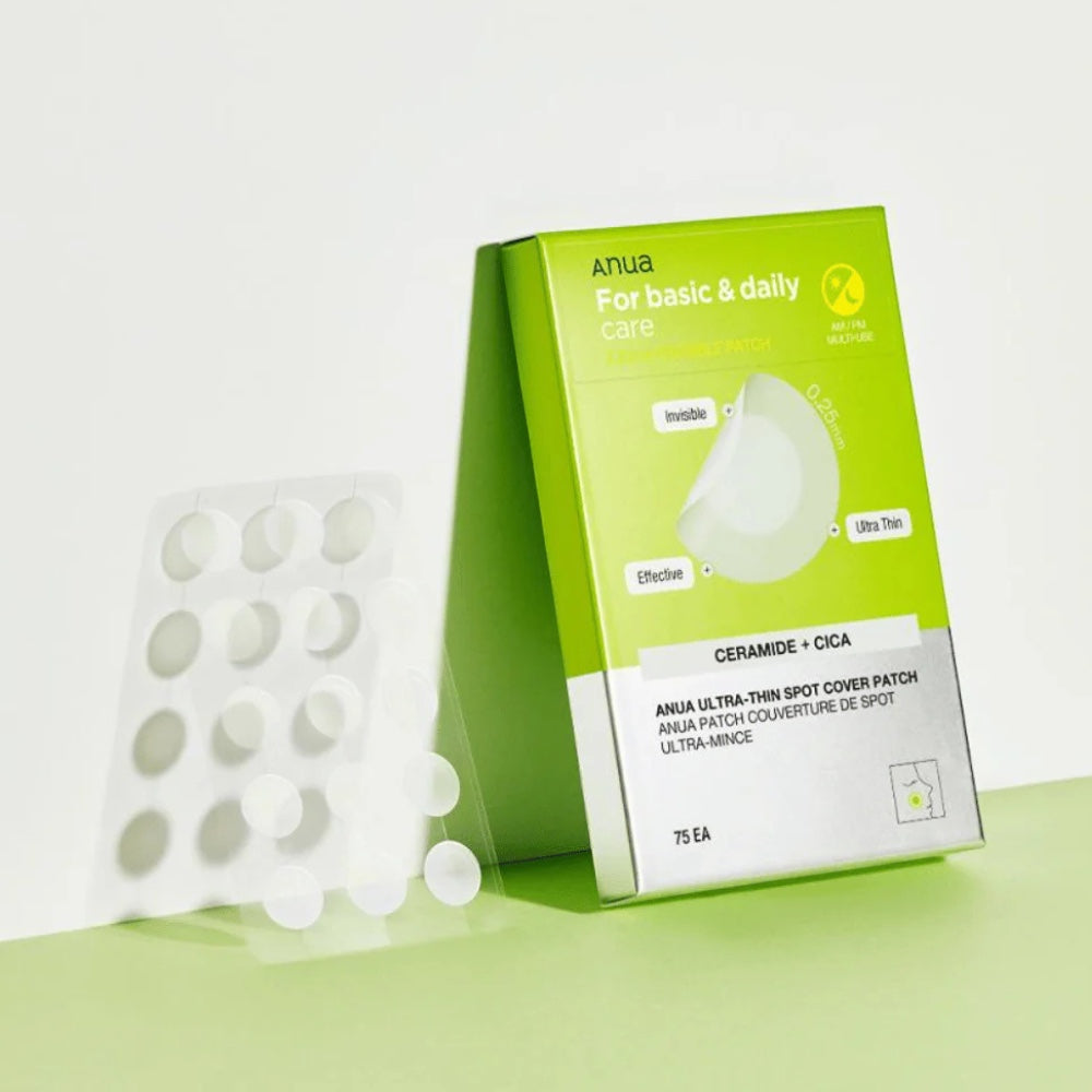 bareskin.lt Anua Ultra-Thin Spot Cover Patch ploni, beveik nepastebimi spuogų pleistrai, kurie padeda apsaugoti pažeistą odą ir pagreitinti jos gijimą. Sudėtyje esantys Centella Asiatica ekstraktas, alavijas ir madekasosidas ramina sudirgimus bei mažina paraudimą
