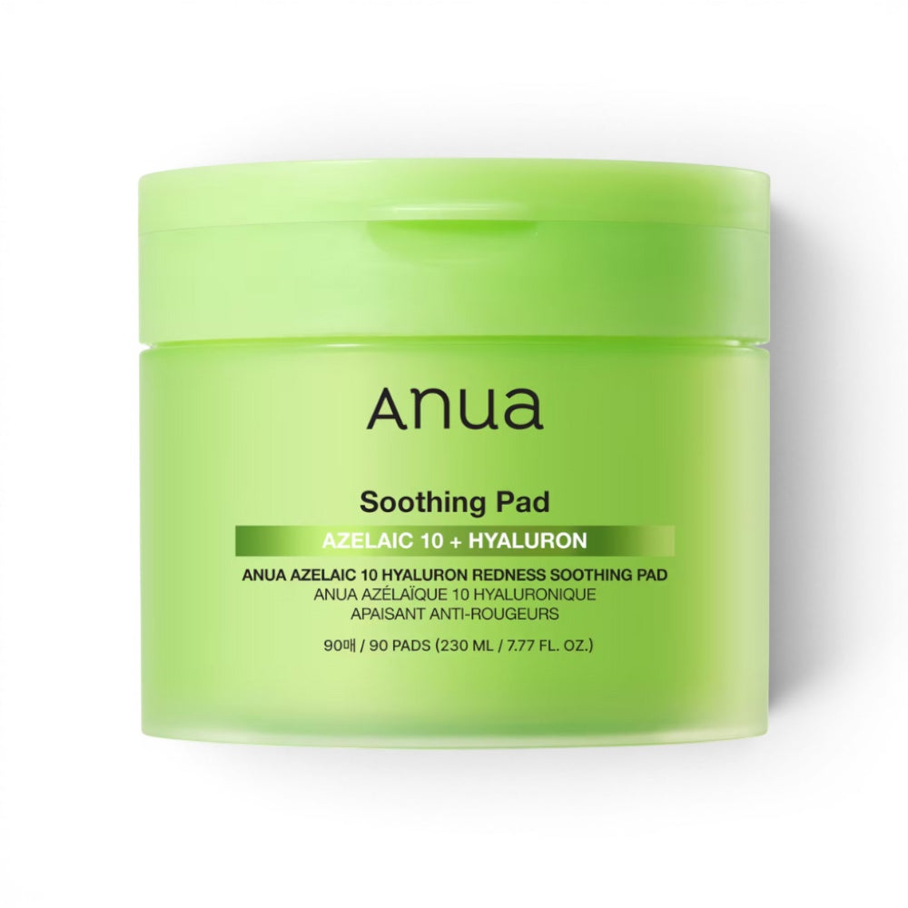bareskin.lt Anua Azelaic Acid 10 Hyaluron soothing toner pads raminantys toniko padeliai su 10 % azelaino rūgštimi, skirti kasdienei odos priežiūrai esant paraudimui, spuogeliams ar nelygiam odos paviršiui
