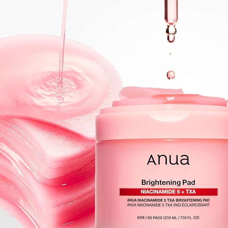 bareskin.lt Anua Niacinamide 5 TXA Brightening Pads toniko padeliai su 5 % niacinamido ir traneksamo rūgštimi padeda skaistinti odą, mažinti hiperpigmentaciją ir išlyginti odos atspalvį