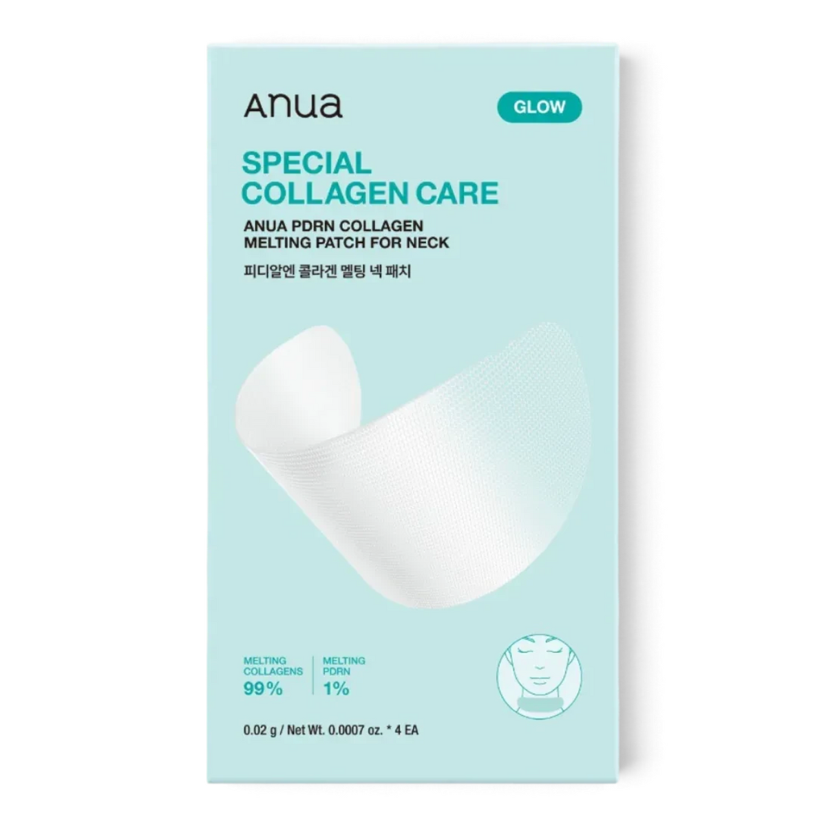 Anua PDRN Collagen Melting Patch for neck skincare treatment in light blue packaging from bareskin.lt