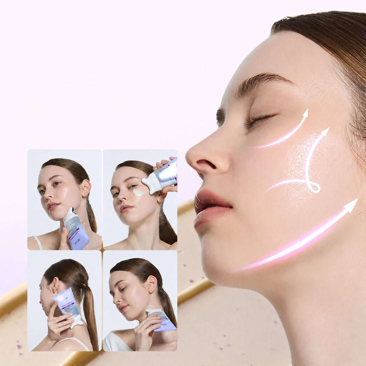 bareskin.lt Anua firming collagen retinol gua sha cream being applied to a woman's face and neck for massage
