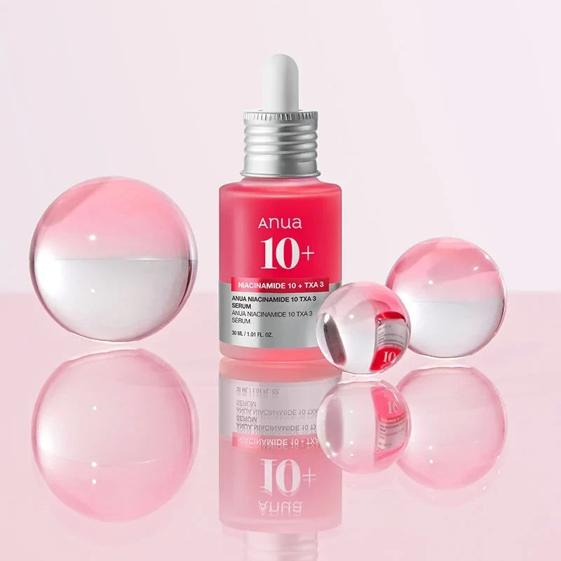 bareskin.lt Anua Niacinamide 10% + TXA 4% dark spot correcting serum veido serumas suformuluotas su niacinamidu 10% ir traneksamo rūgštimi 4%, serumas šviesina pigmentaciją ir tamsias dėmes paliktas po bėrimų