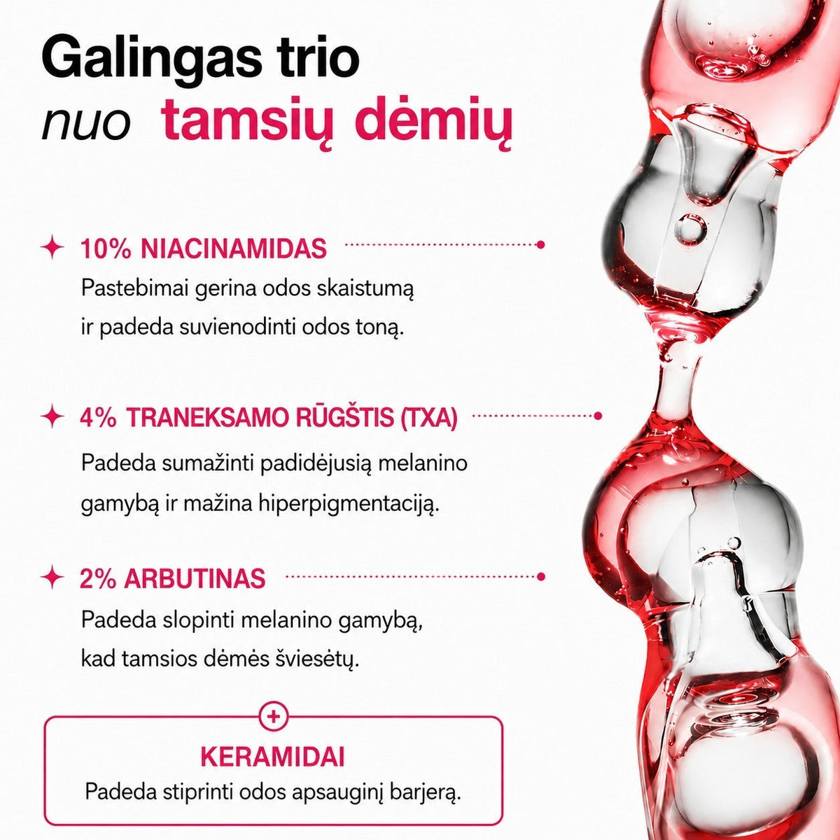 bareskin.lt Anua Niacinamide 10% + TXA 4% dark spot correcting serum veido serumas suformuluotas su niacinamidu 10% ir traneksamo rūgštimi 4%, serumas šviesina pigmentaciją ir tamsias dėmes paliktas po bėrimų