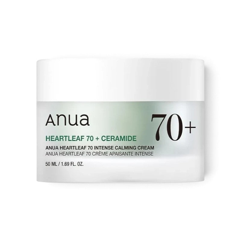 bareskin.lt Anua Heartleaf 70 Intense Calming Cream maitinamasis kremas su 70 % širdžialapės stimburės (Houttuynia Cordata) ekstraktu, skirtas jautriai ir paraudimui linkusiai odai