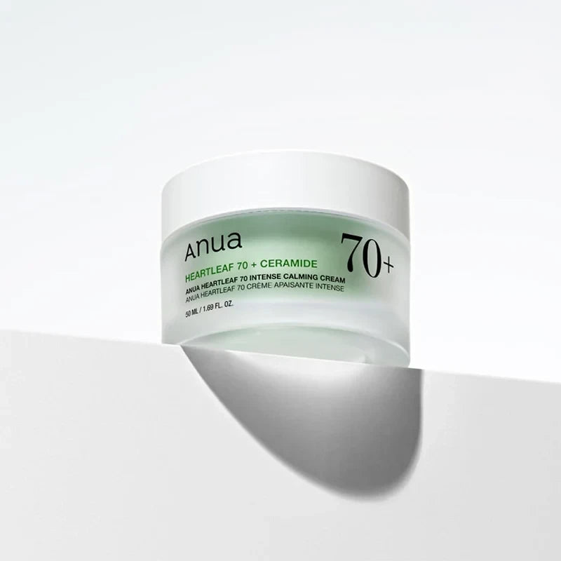 bareskin.lt Anua Heartleaf 70 Intense Calming Cream maitinamasis kremas su 70 % širdžialapės stimburės (Houttuynia Cordata) ekstraktu, skirtas jautriai ir paraudimui linkusiai odai