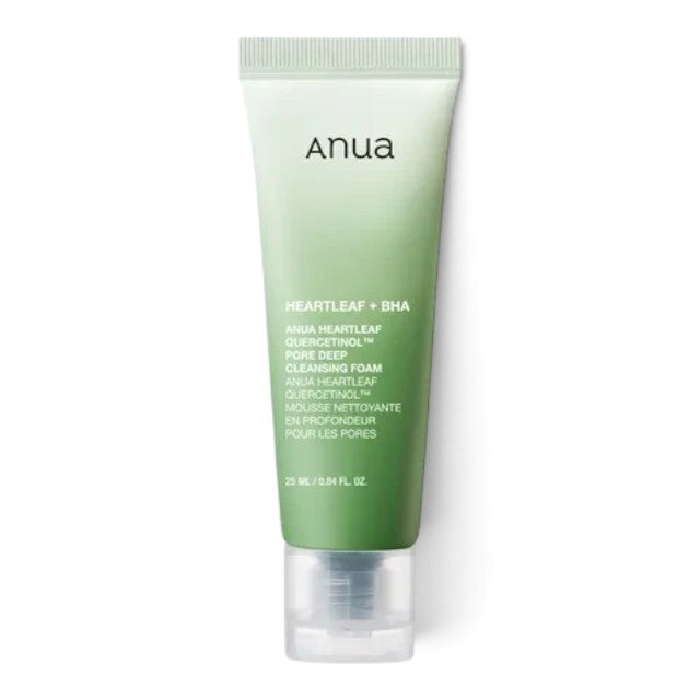 bareskin.lt Anua Heartleaf Quercetinol Pore Deep Cleansing Foam in a green tube for deep pore cleaning