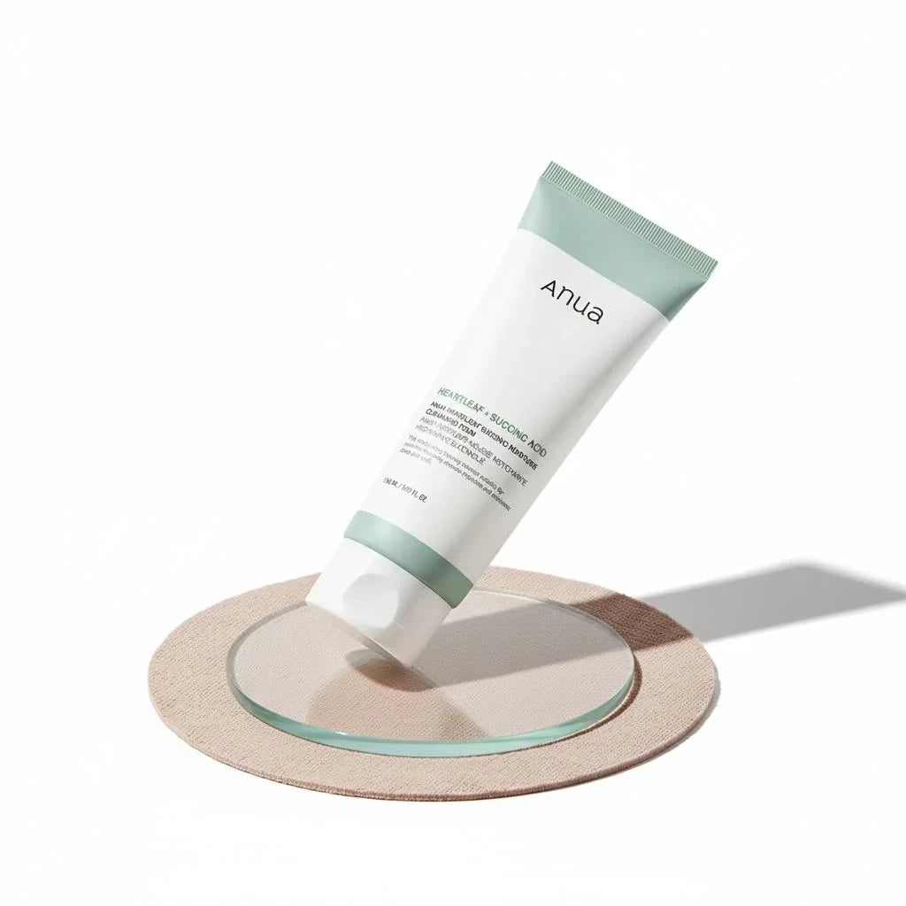 bareskin.lt Anua Heartleaf Succinic Moisture Cleansing Foam veido prausiklis valo oda ir palaiko poru švara, su gintaro rugštimi