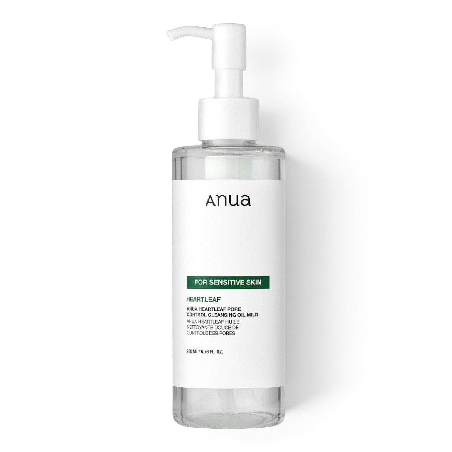 bareskin.lt Anua Heartleaf Pore Control Cleansing Oil in a clear 200ml bottle with a white pump dispenser