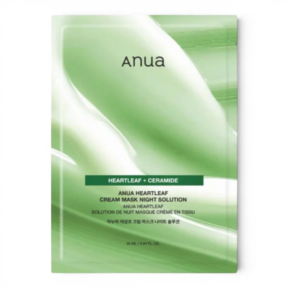bareskin.lt Anua Heartleaf Cream Mask Night Solution sheet mask lakštinė kaukė su širdžialapės (Houttuynia Cordata) ekstraktu ramina sudirgusią ir jautrią odą, padeda sumažinti diskomfortą ir palaikyti sveiką odos būklę
