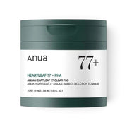 bareskin.lt Anua Heartleaf 77 Clear Pad toner pads in a dark green jar for soothing and exfoliating problematic skin