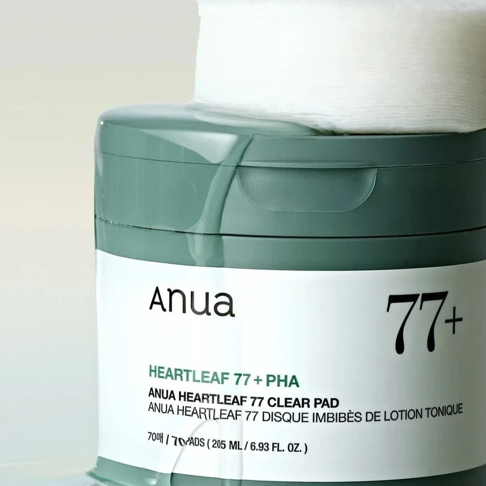 bareskin.lt Anua Heartleaf 77 Clear Pad toner pads švelniai eksfolijuojantys ir raminantys toniko padeliai