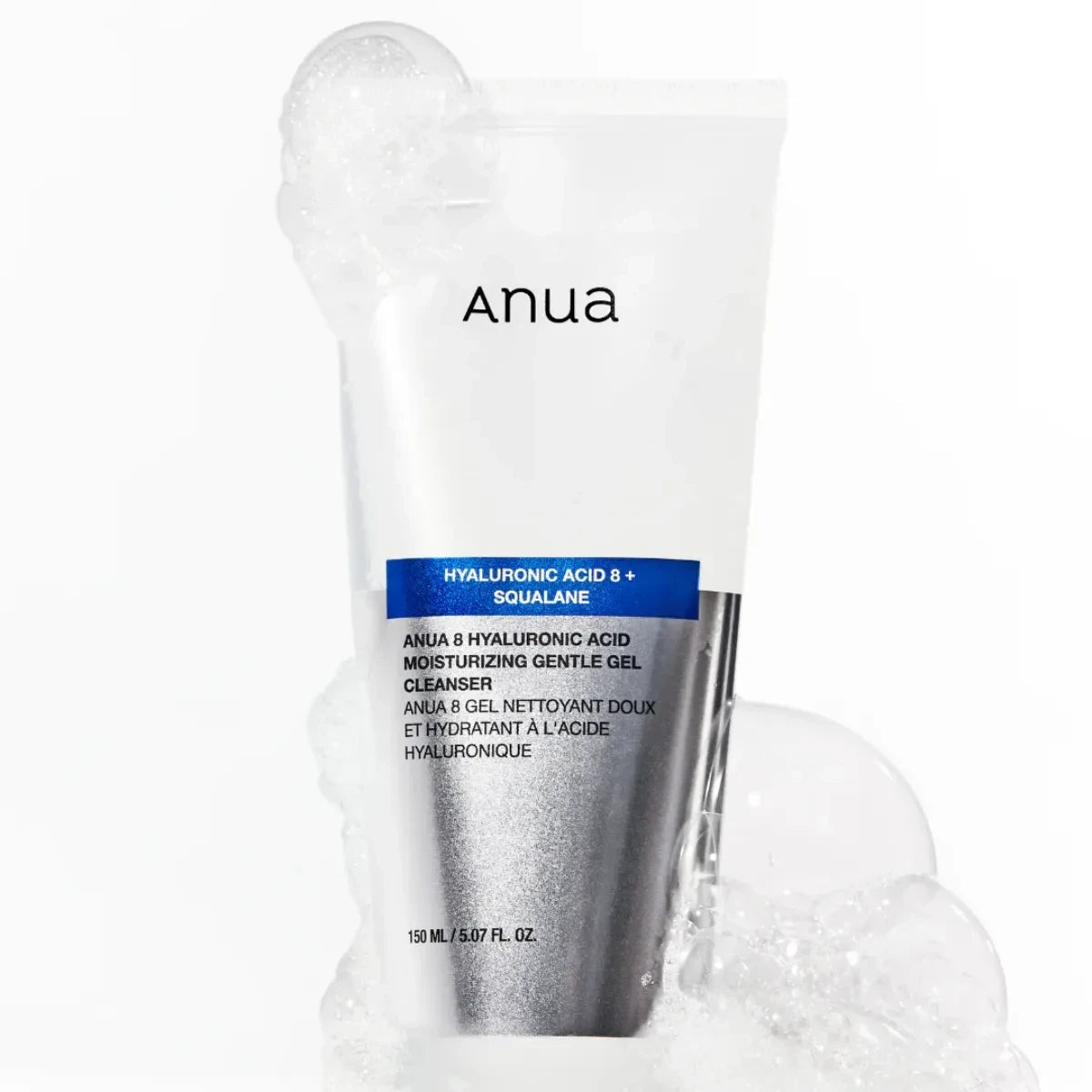 bareskin.lt Anua 8 Hyaluronic Acid Moisturizing Gentle Gel Cleanser gelinis veido prausiklis efektyviai pašalina nešvarumus, riebalų perteklių ir kasdien ant odos susikaupusius nešvarumus