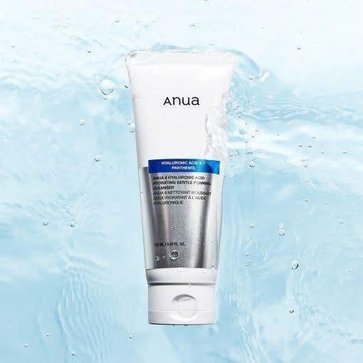 bareskin.lt Anua 8 Hyaluronic Acid Hydrating Gentle Foaming Cleanser veido prausiklis, sukurtas su aštuoniais skirtingais hialurono rūgšties tipais, kad drėkintų odą, ir pantenoliu, kuris stiprina odos barjerą