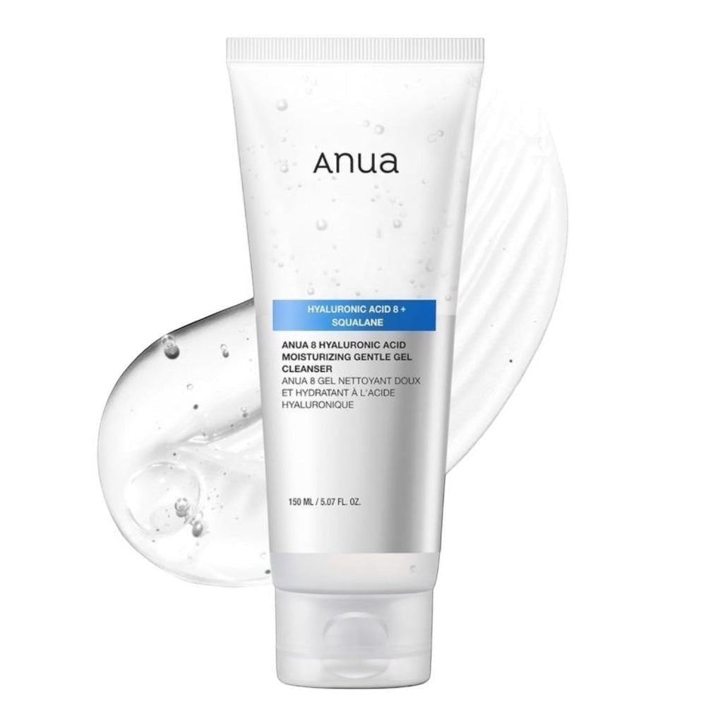 bareskin.lt Anua 8 Hyaluronic Acid Moisturizing Gentle Gel Cleanser gelinis veido prausiklis efektyviai pašalina nešvarumus, riebalų perteklių ir kasdien ant odos susikaupusius nešvarumus