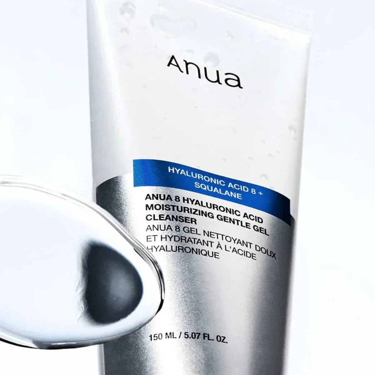 bareskin.lt Anua 8 Hyaluronic Acid Moisturizing Gentle Gel Cleanser gelinis veido prausiklis efektyviai pašalina nešvarumus, riebalų perteklių ir kasdien ant odos susikaupusius nešvarumus