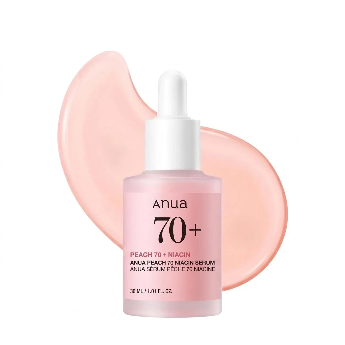 bareskin.lt Anua Peach 70 Niacin Serum lengvos konsistencijos serumas, praturtintas 70 % persikų ekstraktu ir 5 % niacinamidu, padeda puoselėti odos išvaizdą, tolyginti jos atspalvį ir vizualiai mažinti porų matomumą