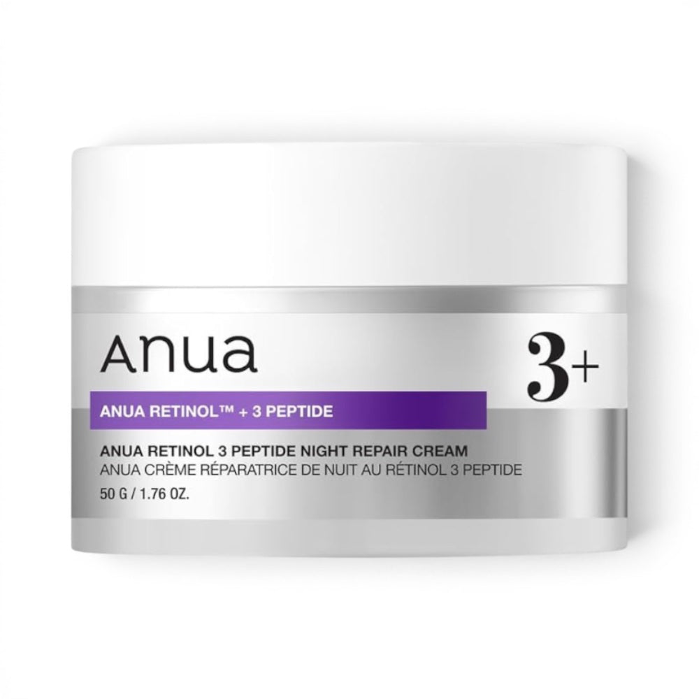 bareskin.lt Anua Retinol 3 Peptide Night Repair Cream naktinis veido kremas su retinoliu, peptidais ir bakučioliu skirtas odos priežiūrai vakaro rutinoje