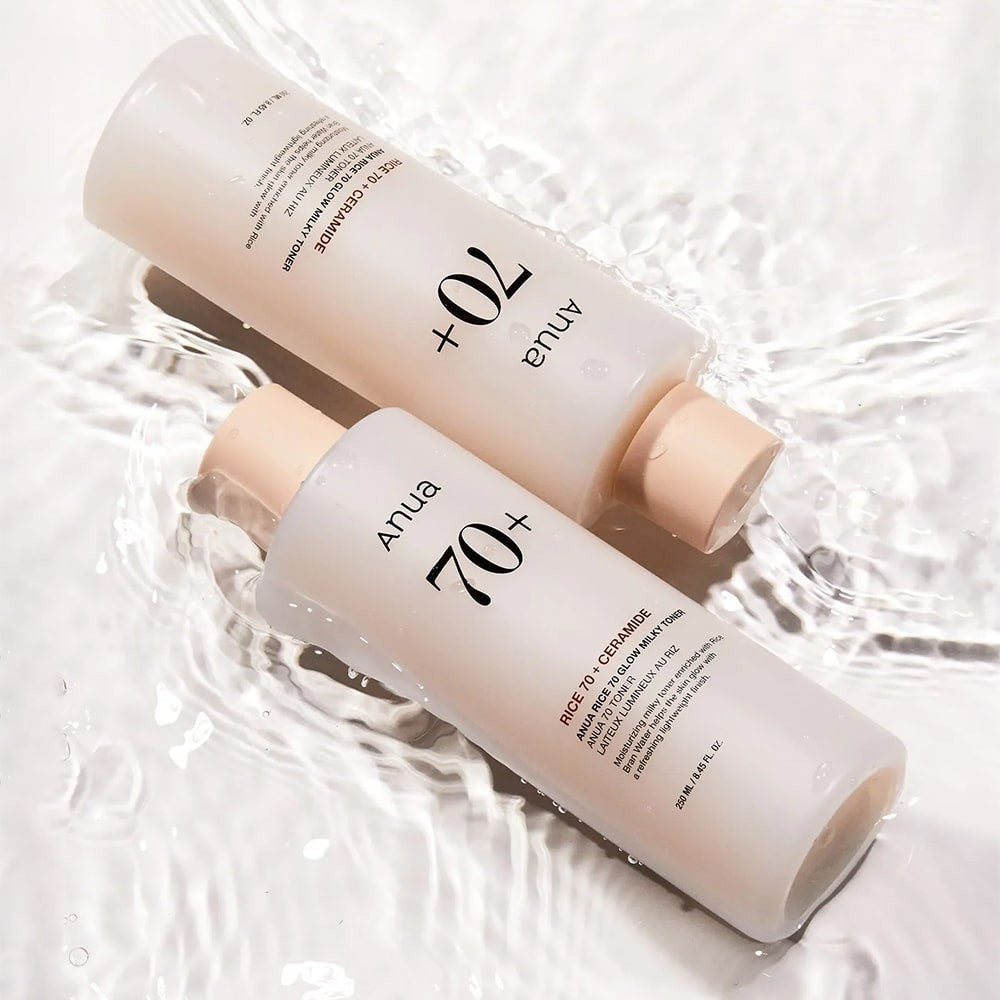 bareskin.lt Anua Rice 70 Glow Milky Toner ddą skaistinantis ryžių tonikas, skirtas kasdieniam naudojimui, suteikia intensyvų drėkinimą