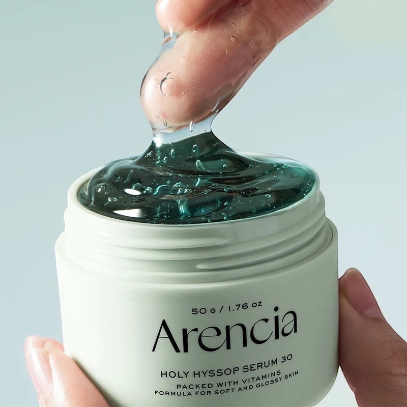 bareskin.lt Arencia Holy Hyssop Serum 30 lengvos, žele konsistencijos serumas, skirtas odos atgaivinimui ir skaistumo suteikimui