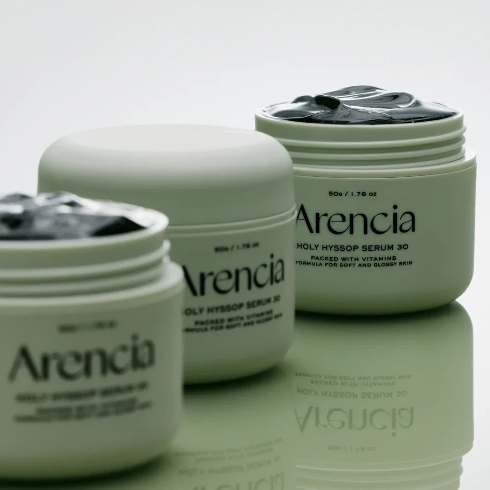 bareskin.lt Arencia Holy Hyssop Serum 30 lengvos, žele konsistencijos serumas, skirtas odos atgaivinimui ir skaistumo suteikimui