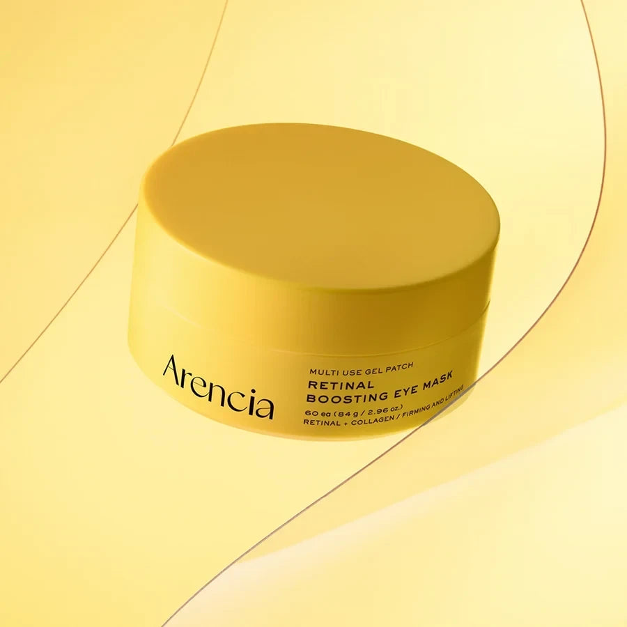 bareskin.lt Arencia Retinal Boosting Eye Mask in a yellow jar for firming and lifting skin care