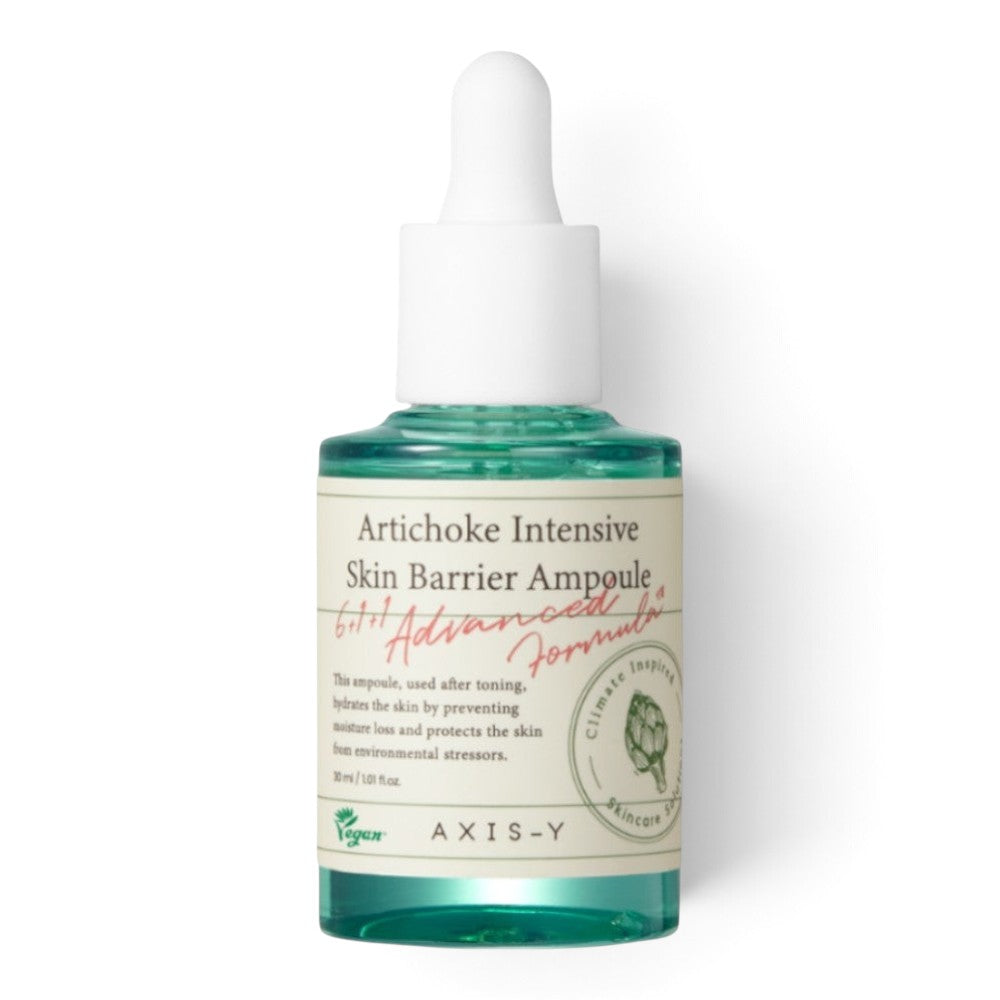 AXIS-Y Artichoke Intensive Skin Barrier Ampoule in a green glass dropper bottle from bareskin.lt