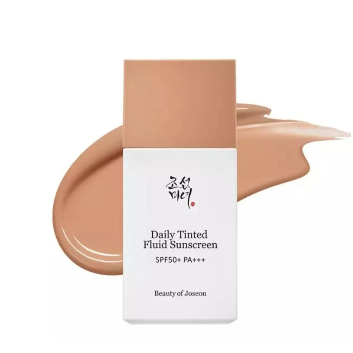 bareskin.lt Beauty of Joseon Daily Tinted Fluid Sunscreen bottle with a swatch of the beige tinted formula