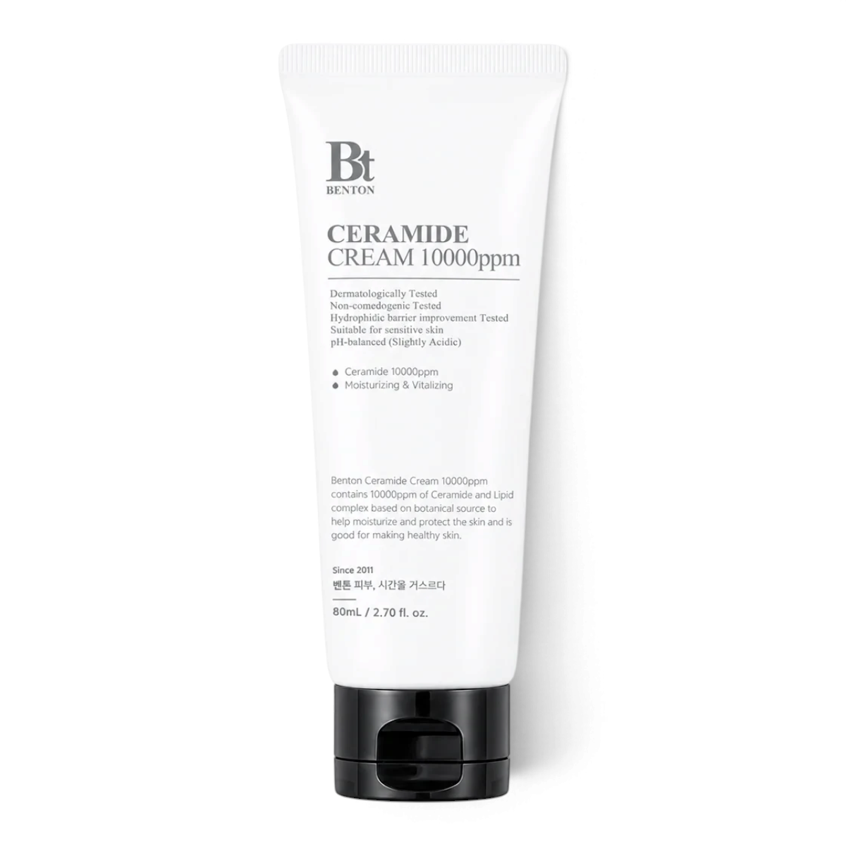 Benton Ceramide Cream 10000ppm in a white 80ml squeeze tube from bareskin.lt for dry and sensitive skin.