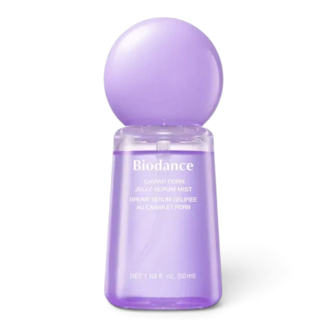 bareskin.lt Biodance Caviar PDRN Jelly Serum Mist in a purple bottle with a round cap