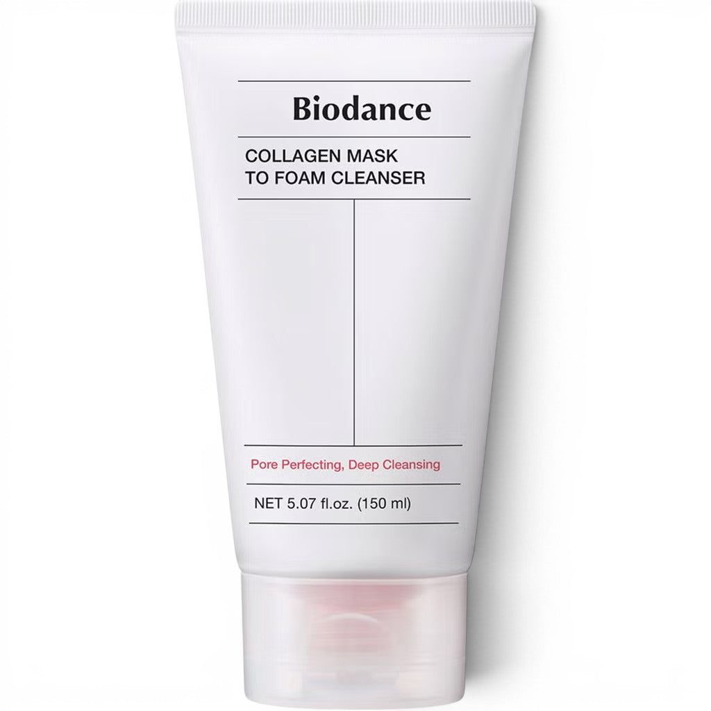 bareskin.lt BIODANCE Collagen Mask to Foam Cleanser in a white 150ml squeeze tube for pore care and deep cleansing.