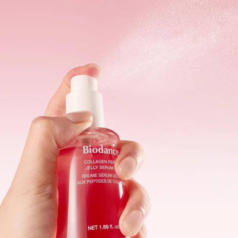 bareskin.lt Biodance Collagen Peptide Jelly Serum Mist želė tekstūros veido dulksna su kolageno vandeniu, niacinamidu ir fermentais