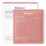 bareskin.lt Biodance Bio-Collagen Real Deep Mask set with a white box and a pink individual facial sheet mask packet.