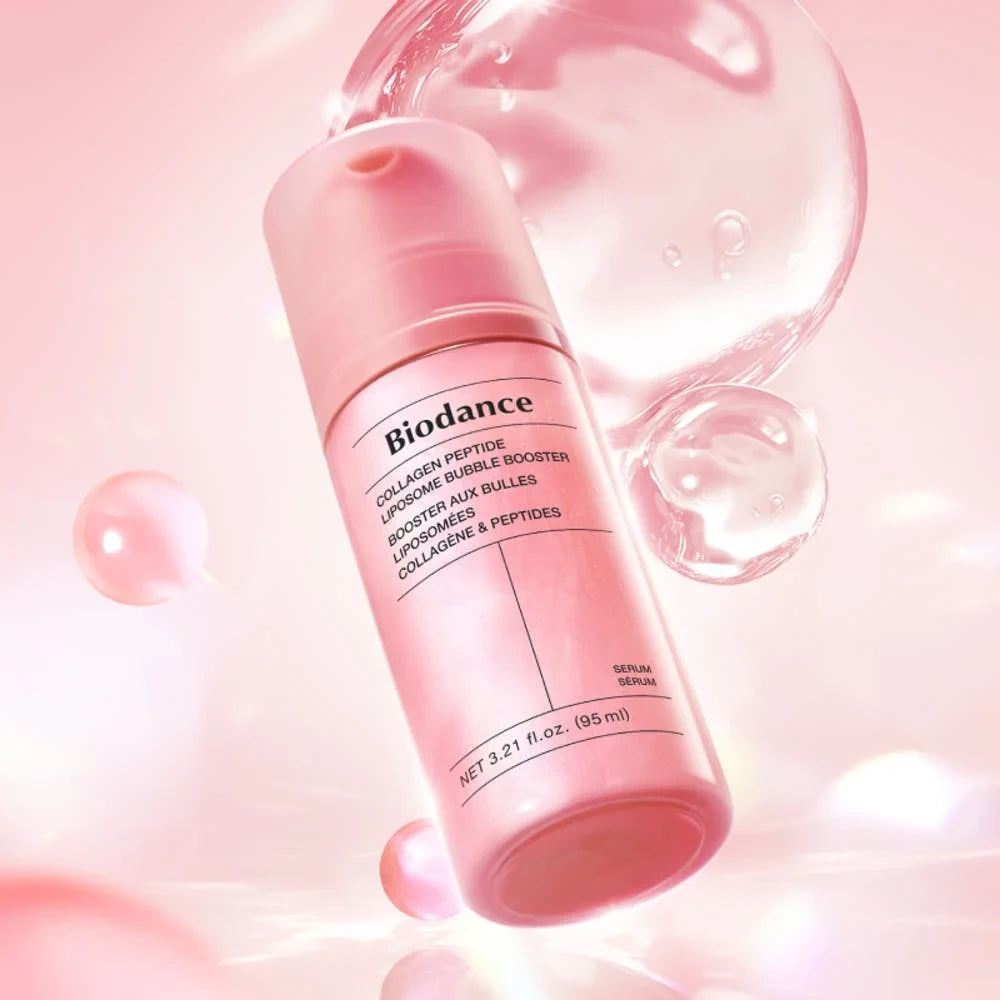 bareskin.lt Biodance Collagen Peptide Liposome Bubble Booster serum in a pink bottle with floating bubbles