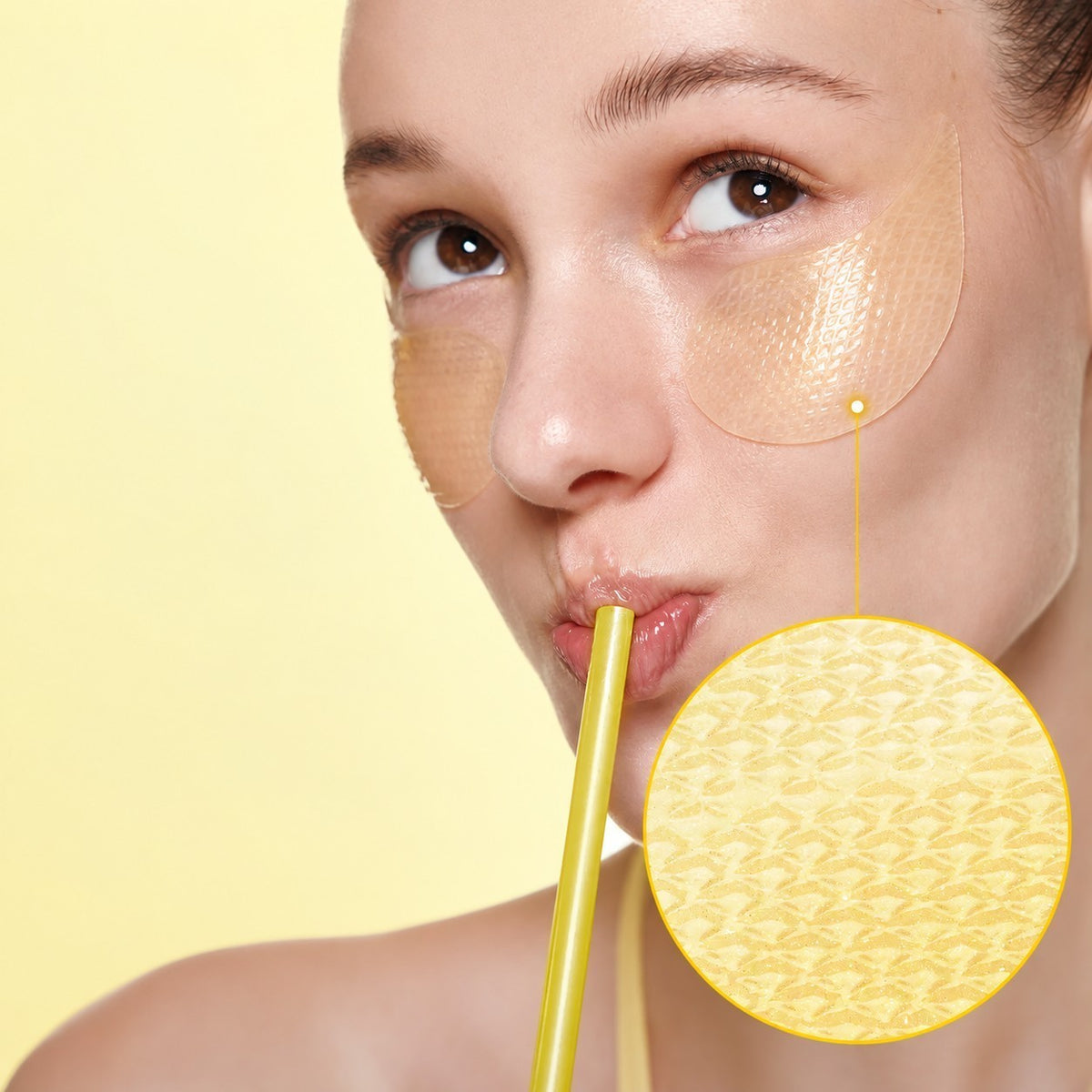 Woman applying bareskin.lt Biodance Vita Niacinamide hydrogel eye patches for bright and hydrated under-eye skin
